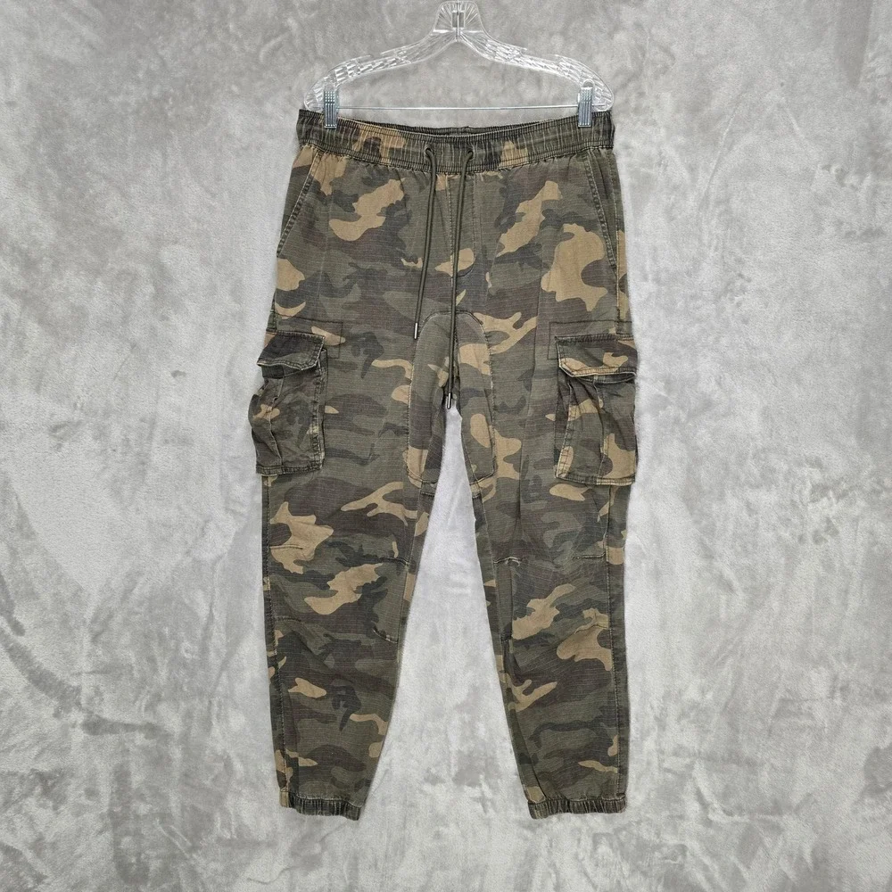 CSG Cargo Jogger Pants Mens 2XL Green Camo Ripstop Cotton Blend Drawstring Gorp